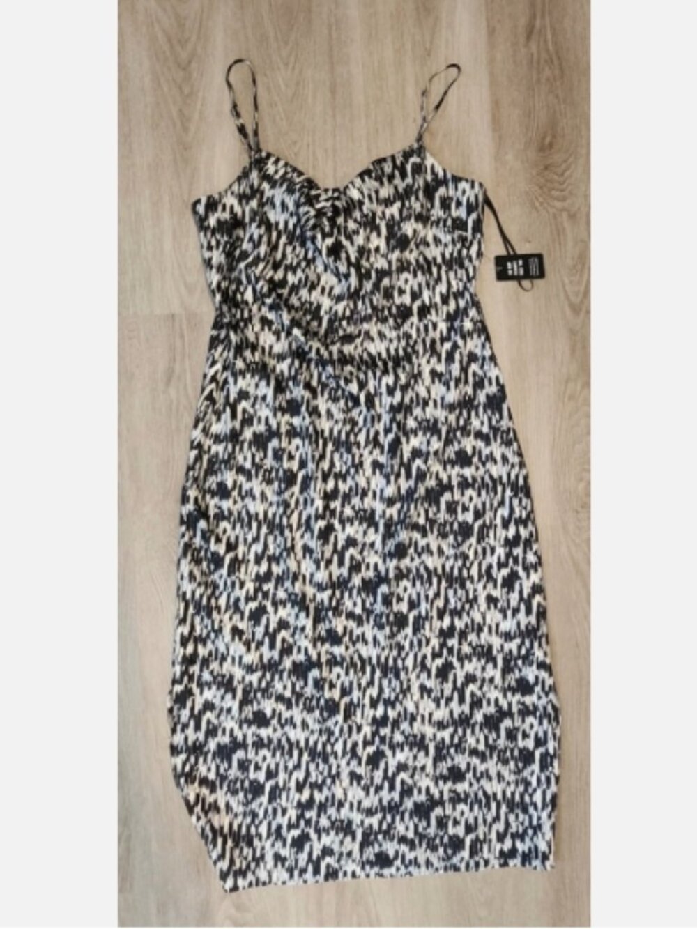 Express Satin Slip Dress L NWT Black Multi Midi Maxi Cocktail Wedding Sundress